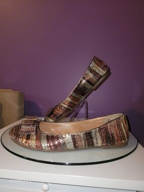 Cosmopolitan Striped Sequin Ballet Flats - Rose Gold, Bronze, Silver Sz: 10